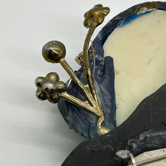 Vintage Art Deco Flapper Lady Brooch Pin Face Iridescent Rainbow 1980s Jewelry - Picture 8 of 12